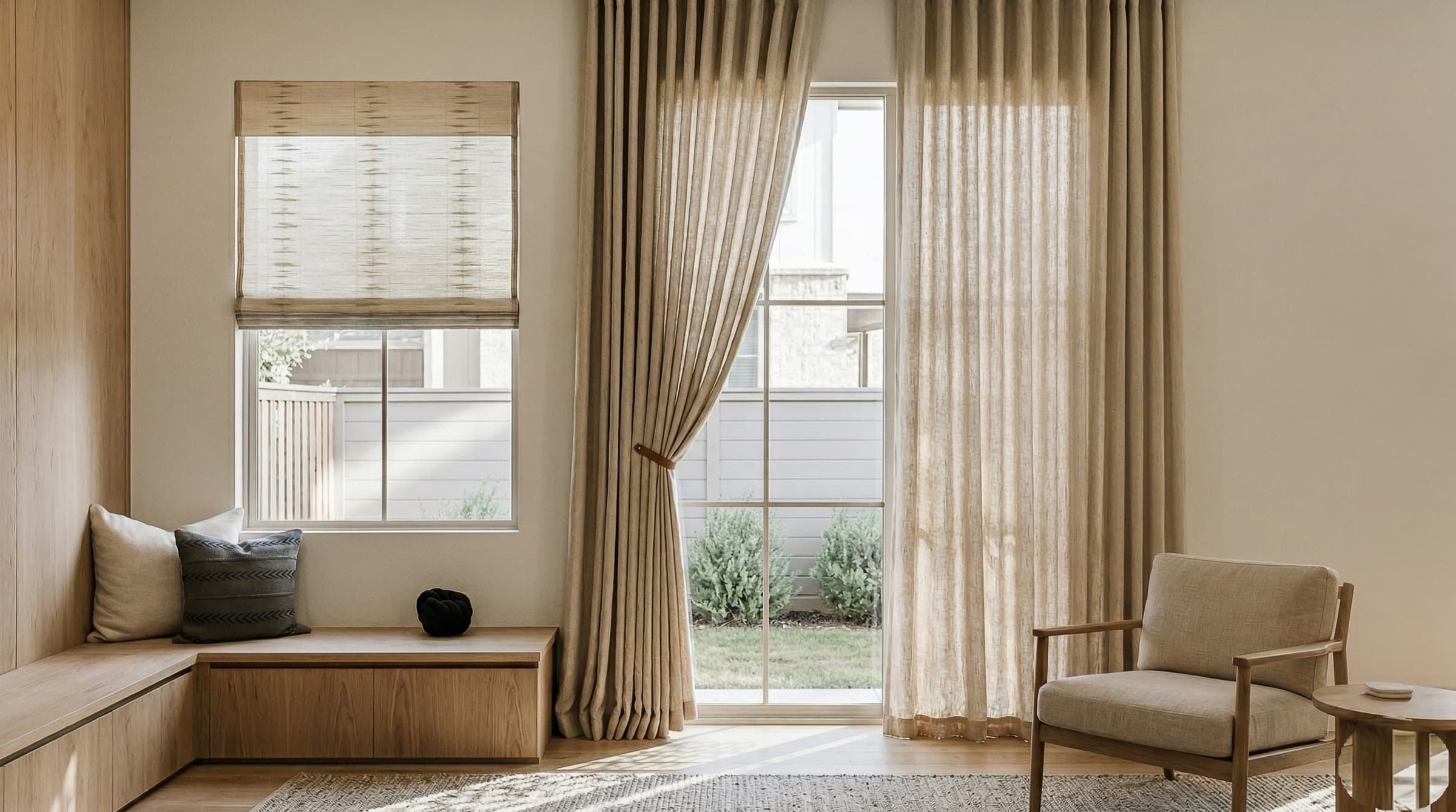 CWF custom window treatment in a sunlit residential interior