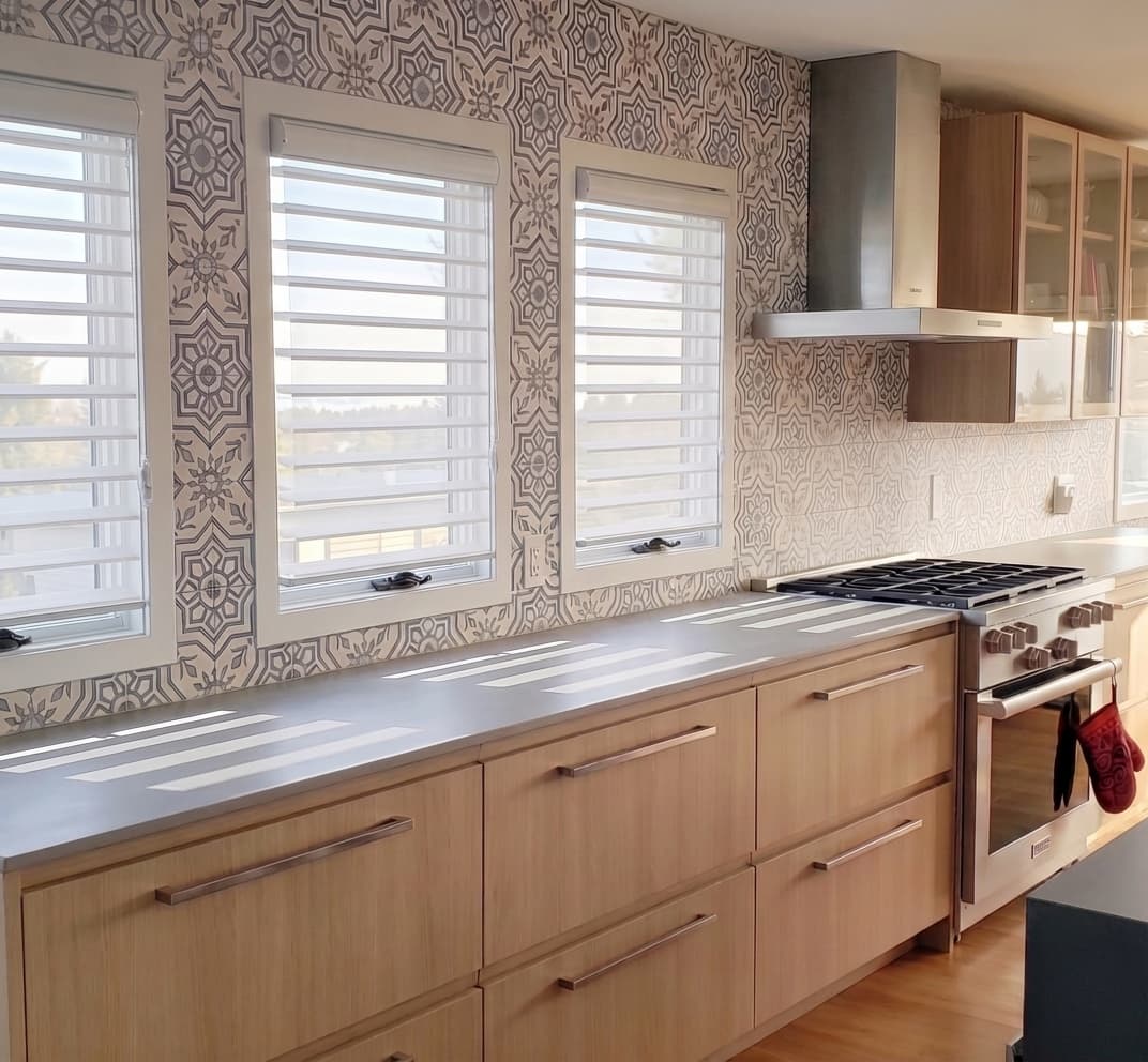 Three-dimensional sheer shades filtering daylight