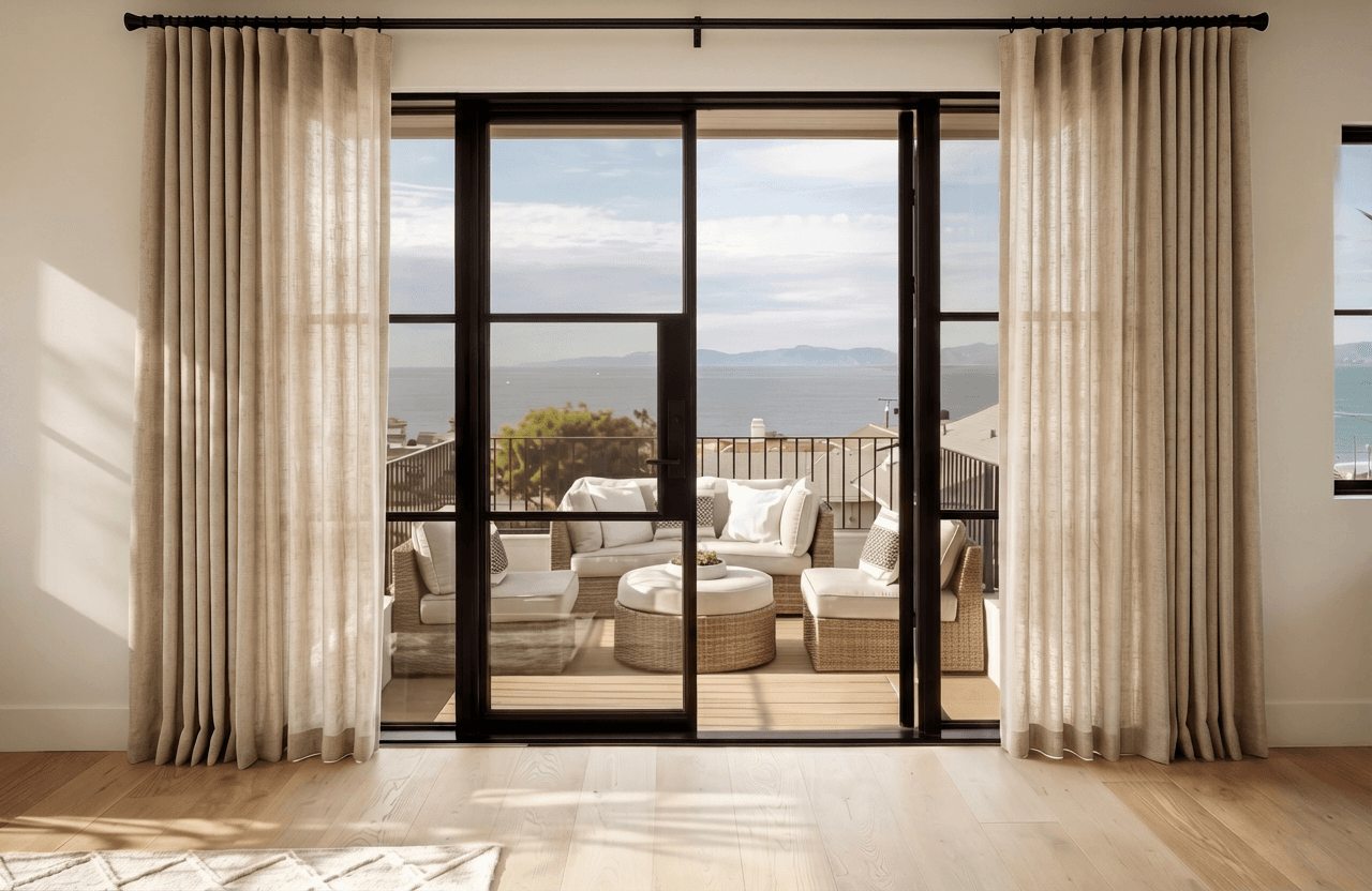 The Signature Draperies framing a sunlit living space