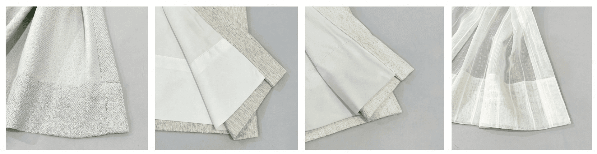 Lining options — unlined, privacy, blackout and sheer layered for comparison