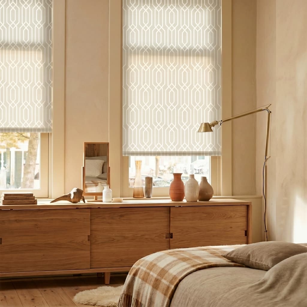 Harmony roller shades in a minimal living room