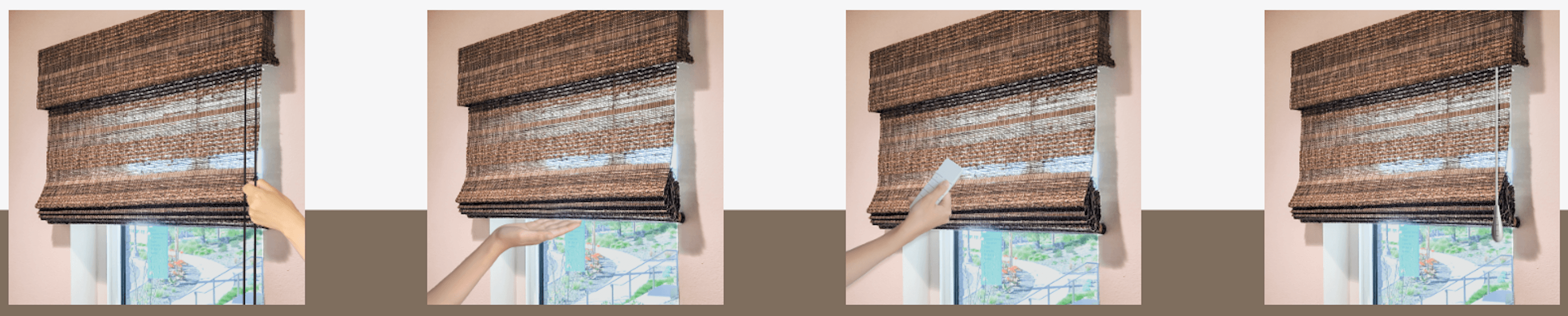 Natural shade control options — cord, motor, and wand operation