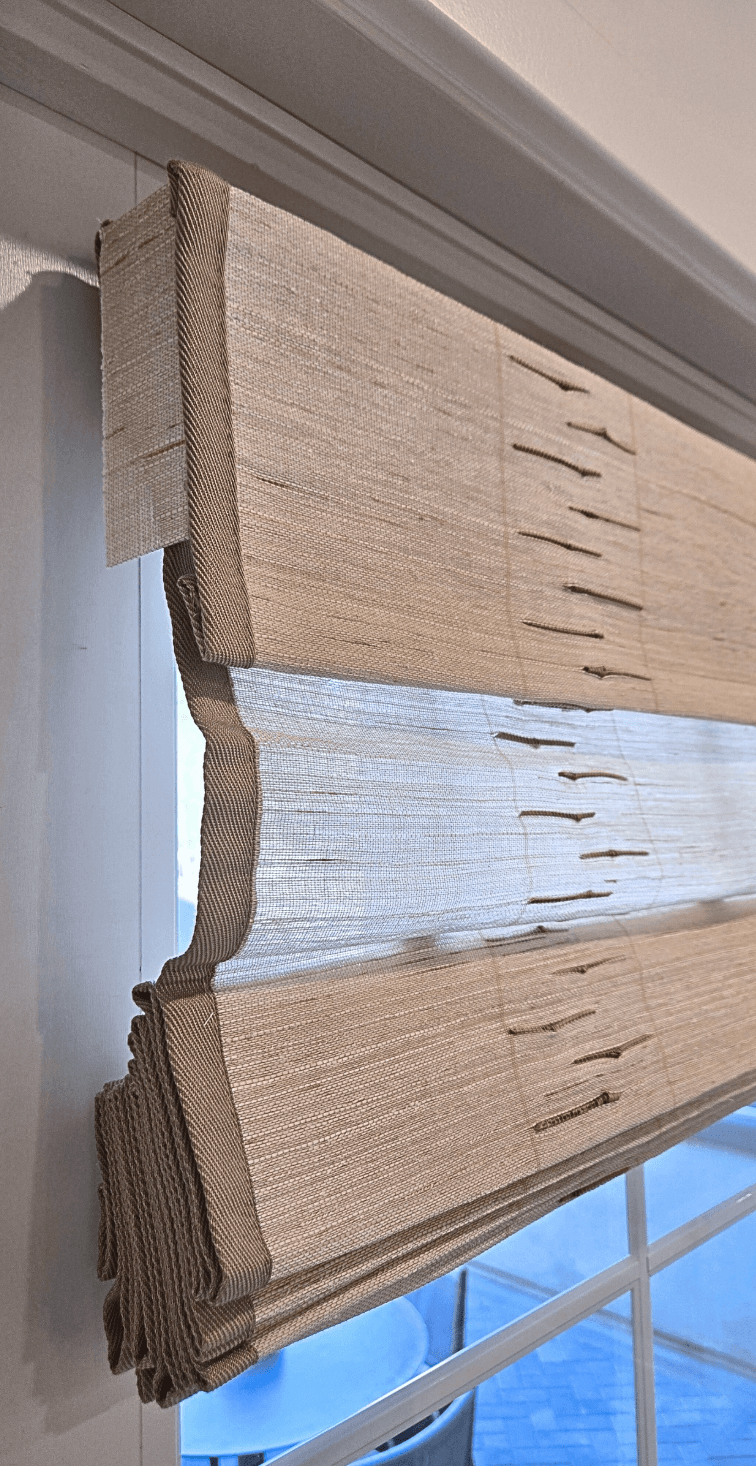 Edge binding detail — twill, linen, and faux silk trims layered