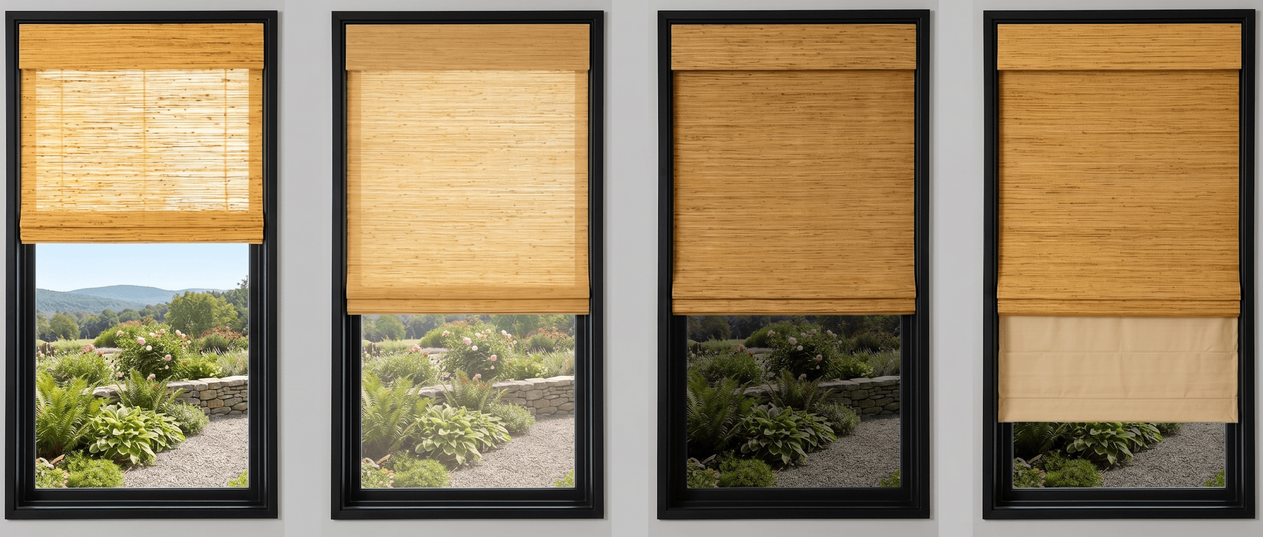 Natural shade liner options — unlined, light filtering, blackout, and operable